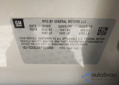 2014 Chevrolet Malibu 1Lt from USA, damaged, VIN 1G11C5SL6EF304060